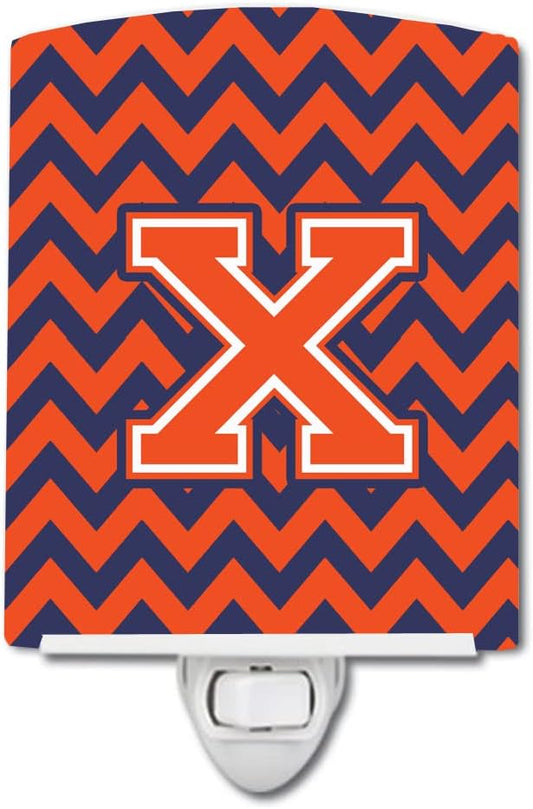 Caroline's Treasures CJ1042-XCNL Letter X Chevron Orange and Blue Ceramic Night Light Compact, UL-Certified, Ideal for Bedroom, Bathroom, Nursery, Hallway, Kitchen, 6x4x3, Multicolor