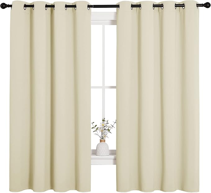 NICETOWN Room Darkening Curtain Panels for Cafe, Thermal Insulated Grommet Room Darkening Draperies/Drapes for Window (Beige, 2 Panels, W55 x L68 -inch)