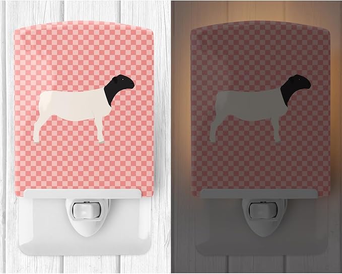 Caroline's Treasures BB7978CNL Dorper Sheep Pink Check Ceramic Night Light Compact, UL-Certified, Ideal for Bedroom, Bathroom, Nursery, Hallway, Kitchen, 6x4x3, Multicolor