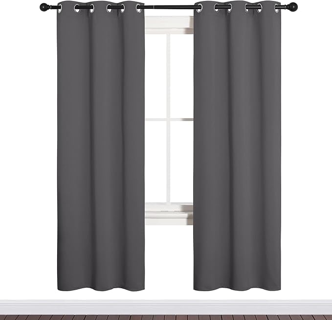 NICETOWN Grey Blackout Curtain Panels for Bedroom, Thermal Insulated Grommet Top Blackout Draperies and Drapes for Basement (2 Panels, W34 x L72-inch, Grey)