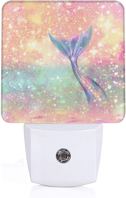 Pink Mermaid Night Light for Kids Girls Plug into Wall Led Nightlight with Dusk to Dawn Sensor Compact Lamp Bedroom Bathroom Nursery Hallway Stairs Kitchen Home Decor