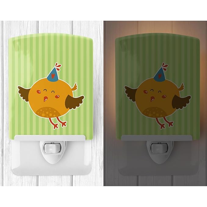 Caroline's Treasures BB6731CNL Birthday Bird Ceramic Night Light Compact, UL-Certified, Ideal for Bedroom, Bathroom, Nursery, Hallway, Kitchen, 6x4x3, Multicolor