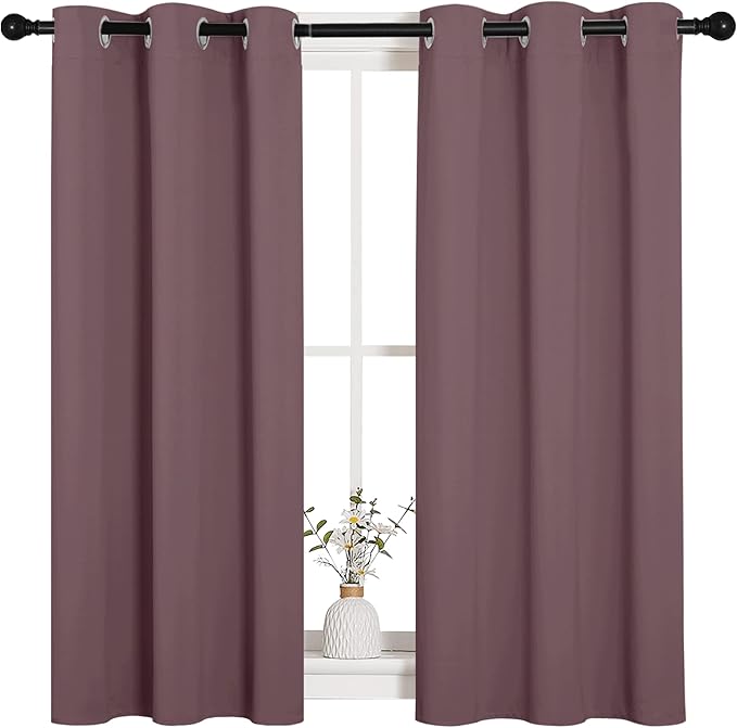 NICETOWN Bedroom Curtain Panels Blackout Draperies, Dry Rose, 1 Pair, 34 by 45-inch, Thermal Insulated Solid Grommet Blackout Curtains/Drapes