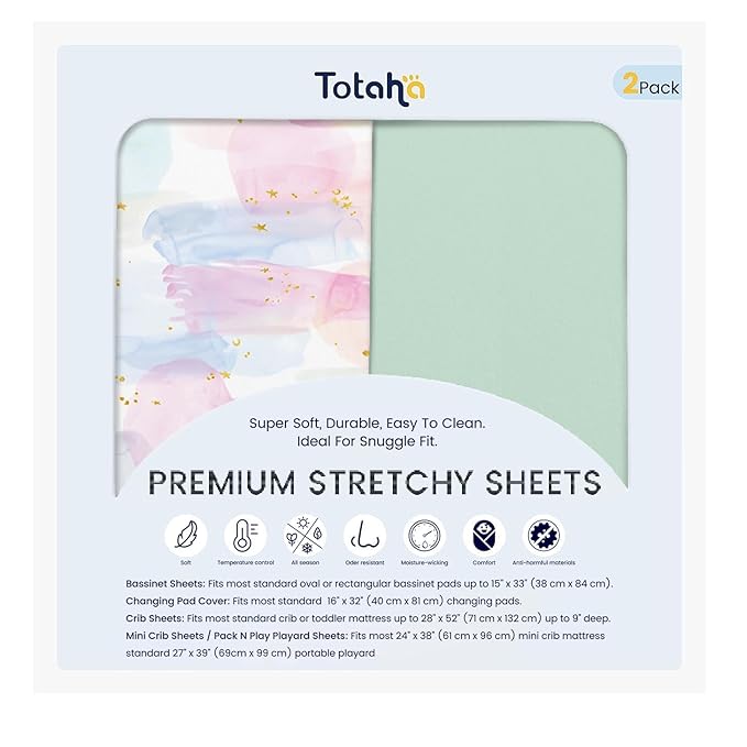 TotAha Premium Stretchy Crib Sheets (2-Pack)-Hypoallergenic, Silky Comfort, Buttery Soft, Calming Effect, All-Season Jersey-Knit Sheets, 9'' Extra Deep Pocket Sage