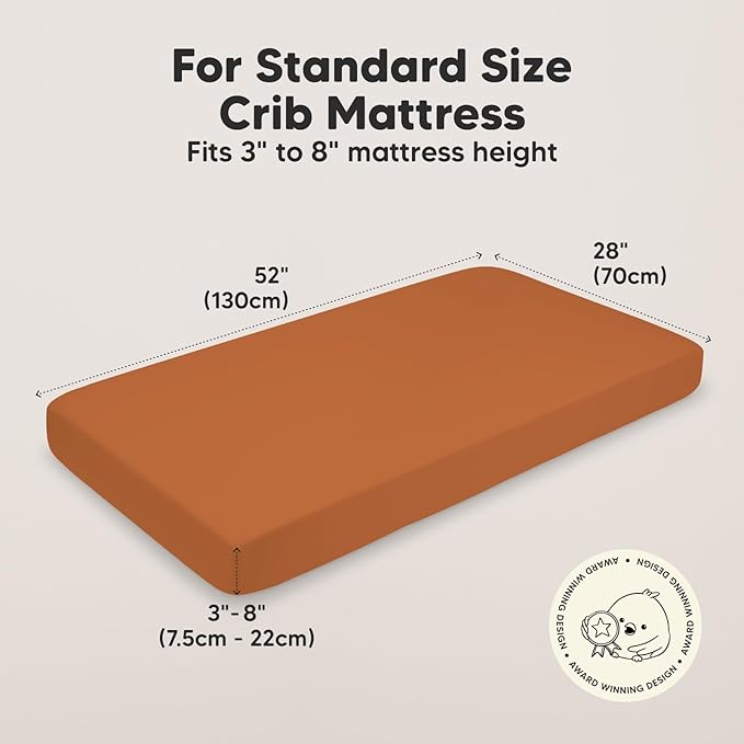 2-Pack Organic Crib Sheets for Boys, Girls - Jersey Fitted Crib Sheet, Baby Crib Sheets Neutral, Crib Mattress Sheet, Cotton Crib Sheets, Breathable Crib Sheet, Baby Mattress Sheets (Rust)