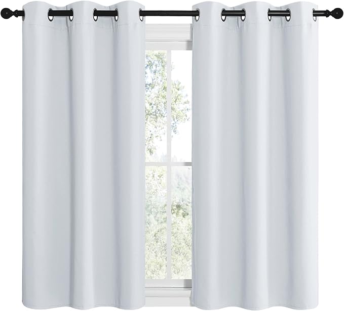 NICETOWN Room Darkening Curtain Panels for Bedroom, Easy-Care Solid Thermal Insulated Grommet Room Darkening Draperies/Drapes (Greyish White, 2 Panels, 42 in x 50 in (W x L))