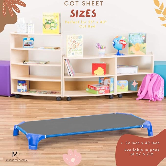 Pack of 6 Cot Sheet for Daycare Preschool Cot Bed -Polyblend Fabric with Corner Elastic Cots Sheets Fits On 22" X 40" Inches Size Toddler and Preschool Daycare Cot Dark Grey 22 X 40 Size