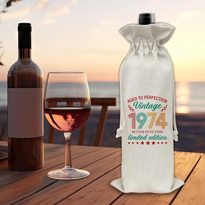 50th Birthday Gifts Wine Bag Congratulations Gifts for Women Men Parents Mom Dad Anniversary Favors 1974 with Time Information Wine Gift Bag