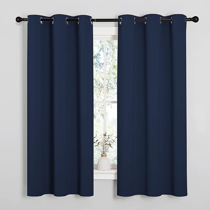 NICETOWN Light Blocking Thermal Insulated Solid Grommet Top Blackout Curtains/Drapes/Panels for Kid's Room (Navy, 1 Pair, 42 x 63 Inch)