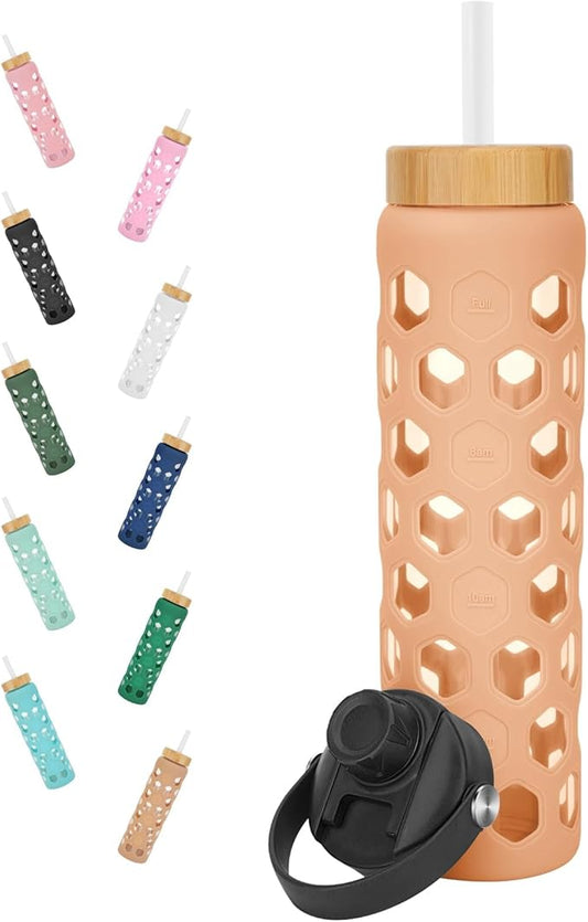 32oz Glass tumblers Water Bottles with Straw and 2 Lid