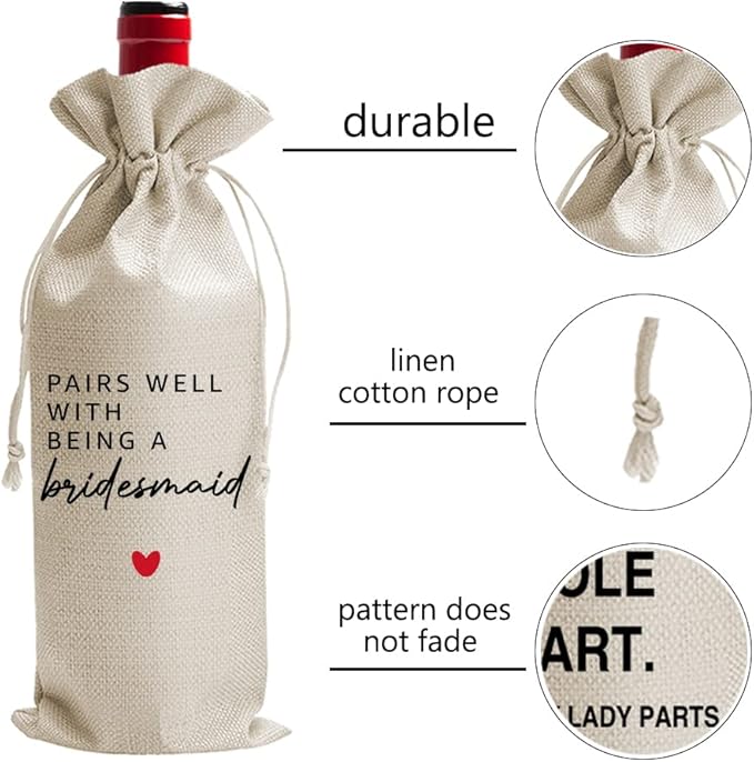 Bridesmaid Wine Bag, Gift for Bridesmaid Honor Proposal Present for Bridesmaid Wine Bottle Bags, Gifts for MOH, Wine Bag for Bestie Friend Bridesmaid, Wedding Party Decorations (DL037)
