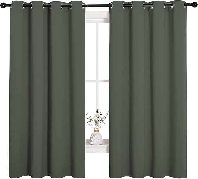 NICETOWN Thermal Insulated Curtains Blackout Draperies, Window Treatment Solid Grommet Room Darkening Drape Panels for Bedroom (Dark Mallard, Set of 2, 55 by 68 inches Long)