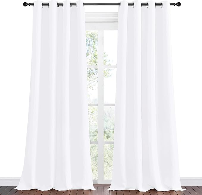 NICETOWN White Curtains for Sliding Door - 55 by 90, 2 Pieces, Blocking Out 50% Sunlight Window Treatment Modern Design Grommet Curtain Panels for Dining Room