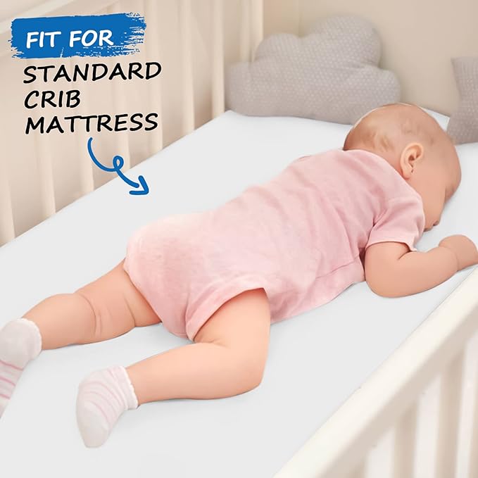 Crib Sheets for Boys 2 Pack Baby Crib Sheets for Standard Crib Mattress Snug Fit Microfiber Fitted Crib Sheet, White & Grey