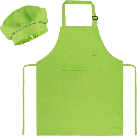 SUNLAND Kids Apron and Hat Set Children Chef Apron for Cooking Baking Painting