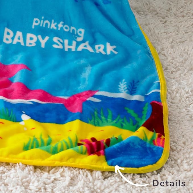 Franco Baby Shark Kids Bedding Super Soft Silk Touch Throw, 40 in x 50 in, (Official Licensed Product)