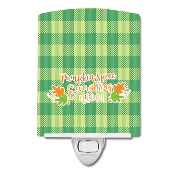 Caroline's Treasures BB6923CNL Fall Pumpkin Spice Gingham Ceramic Night Light Compact, UL-Certified, Ideal for Bedroom, Bathroom, Nursery, Hallway, Kitchen, 6x4x3, Multicolor