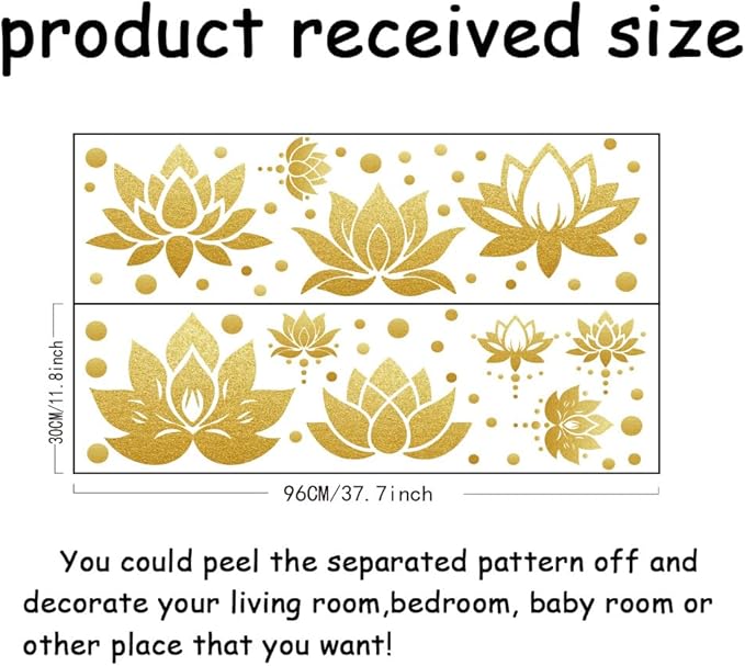 SUPERDANT Lotus Wall Stickers 57PCS Polka Dots Wall Decals Golden Lotus Window Clings Self Adhesive Wall Art Decals Flora Wall Stickers Murals Living Kids Room Decor Art DIY Gift