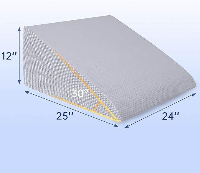 QUINEEHOM Wedge Pillow for Sleeping, 12 Inch Triangle Bed Wedge for Adults, Memory Foam Wedge with Washable Cover, Hypoallergenic 30 Degree Pillow Wedge for Acid Reflux, Knee, Snoring, Dark Grey