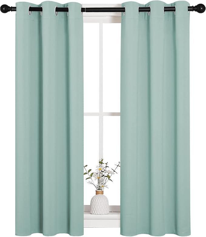 NICETOWN Thermal Insulated Curtains Blackout Draperies, Aqua Blue, Set of 2, 29 by 40 inches Long Window Treatment Solid Grommet Room Darkening Drape Panels for Bedroom