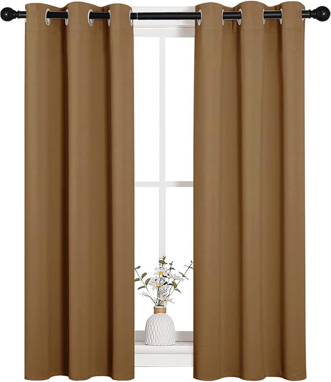 NICETOWN Sleek Blackout Curtains 45 inches Length for Small Windows, Noise Reducing and Block Draft Panels for Door Doorway Laundry Office Luxury Decor Theme (2 Panels, Gold Brown, W29 x L45 -Inch)