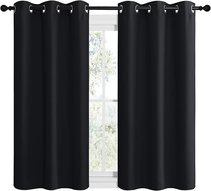 NICETOWN Halloween Blackout Draperies Window Curtain Panels, Autumn/Winter Thermal Insulated Solid Grommet Blackout Curtains/Drapes for Cafe (Set of 2, 42 inches by 50 inches, Black)