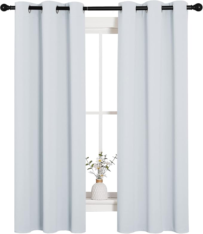 NICETOWN Room Darkening Draperies Curtains Panels, Window Treatment Thermal Insulated Grommet Room Darkening Curtains/Drapes for Bedroom (Greyish White, 2 Panels, 34 by 63)
