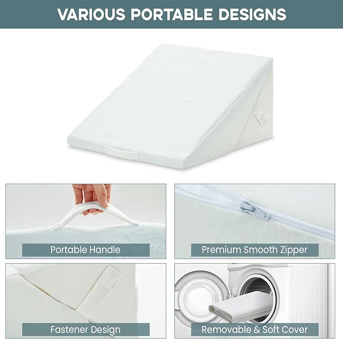 Folding Bed Wedge Pillow for Sleeping Adjustable 9 &12 Inch Foldable Bed Wedge Pillow, Memory Foam Triangle Pillow Wedge System for Legs and Back Support Pillow