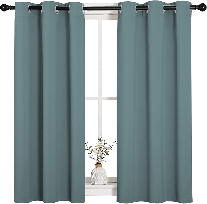 NICETOWN Modern Blackout Curtains Noise Reducing, Thermal Insulated and Privacy Room Darkening Drape Panels for Boy's Guest Room Door Small Short Window (Greyish Blue, 2 Panels, W34 x L45 -Inch)