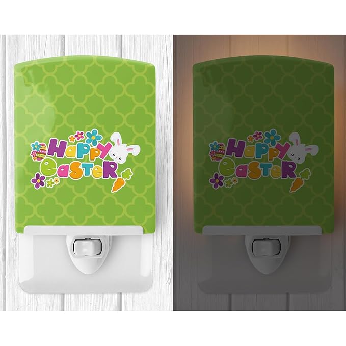 Caroline's Treasures BB6900CNL Happy Easter Green Quatrafoil Ceramic Night Light Compact, UL-Certified, Ideal for Bedroom, Bathroom, Nursery, Hallway, Kitchen, 6x4x3, Multicolor