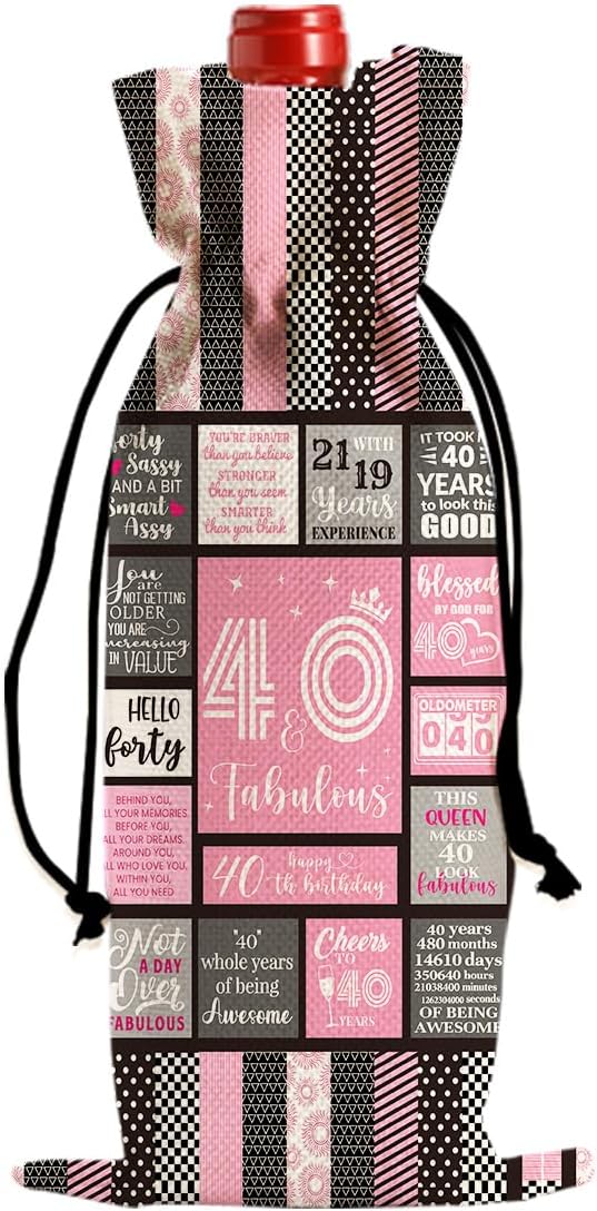 Funny 40th Birthday Gifts Women Men Wine Bag, Happy Anniversary 40th Birthday Party Decorations Man Woman Wine Bags, 40 Year Old Birthday Gifts for Women Wine Bottle Bag