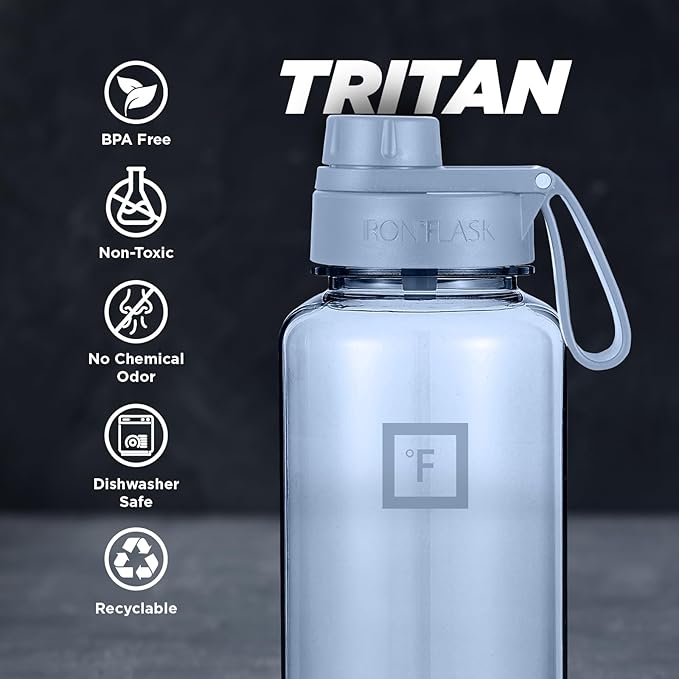 IRON °FLASK Clear Tritan Trekker Water Bottle with Chug Lid - Leak Proof & Lightweight for Gym, Hiking, Sports - Dishwasher Safe, BPA Free Plastic - Stormy Blue, 32 Oz