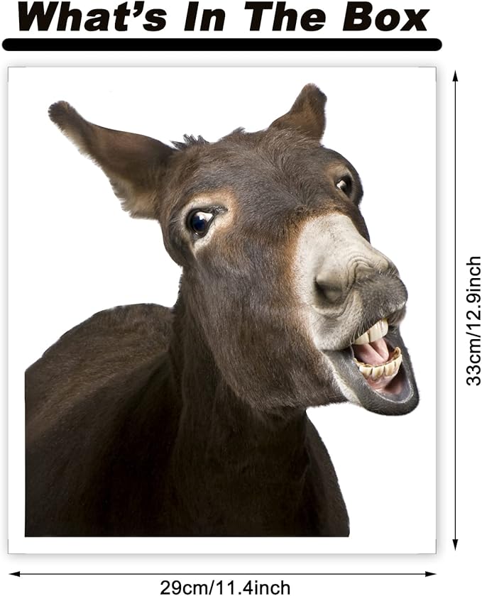 Funny Donkey Wall Art Sticker Realistic Donkey Face Wall Decals Peel and Stick Removable Vinyl Donkey Sticker Gift for Friends Bathroom Kids Bedroom Playroom Art Room Wall Art Decor