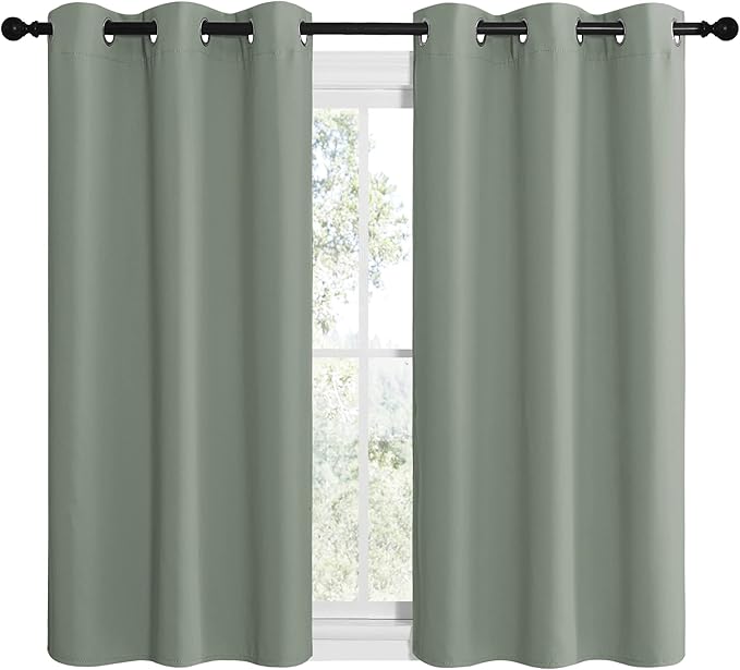 NICETOWN Greyish Green Room Darkening Curtains for Kitchen, Window Treatment Thermal Insulated Solid Grommet Room Darkening Curtains/Drapes for Bedroom (Set of 2, 42 inches Wide by 48 inches Long)