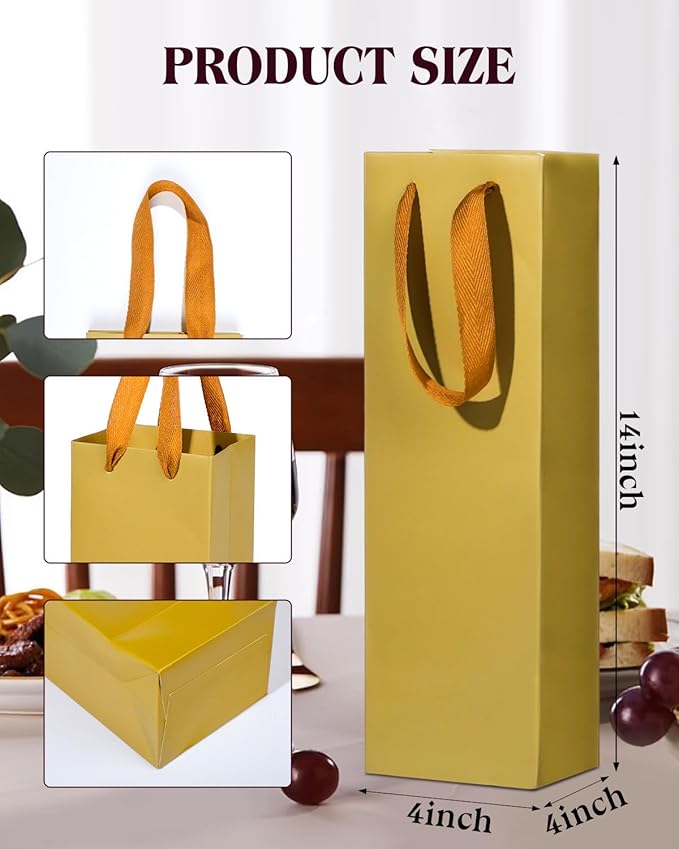 Megitzuu Wine Gift Bags 12 Pack - 6 Colors Reusable Kraft Paper Wine Bags for Wine Bottle Gifts with Handles for Birthday Wedding Christmas Thank You