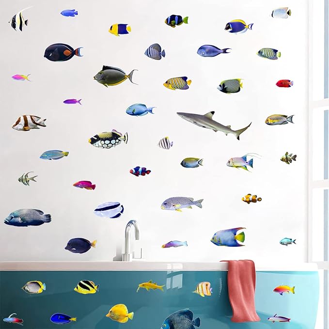 Undersea Fish Wall Decals for Kids Bedroom DIY Ocean Fish Wall Stickers for Bathroom Peel & Stick Removable Wall Decals for Kids Room Playroom Baby Nursery Furniture Decoration