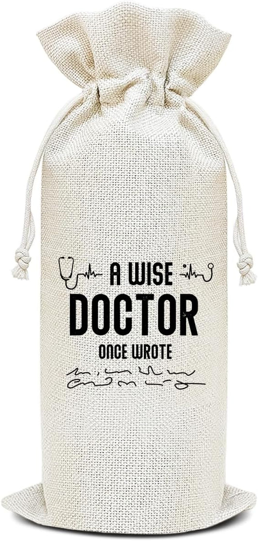 Wine Canvas Bag, Doctor Wine Gift Bag, Retirement Gifts for Doctors Coworker Colleague Thank You Gifts Wine Lover Gifts Wine Bags for Wine Bottles, Wine Gifts With Drawstring Party Decoration -WB31