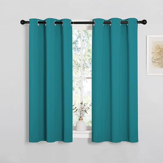 NICETOWN Room Darkening Curtains 45 inch Length 2 Panels, Thermal Insulated Grommet Blackout Curtains for Modern Casual Elegant Bedroom Kids Room Theme Decoration (Peacock Teal, 2 Pieces, W34)