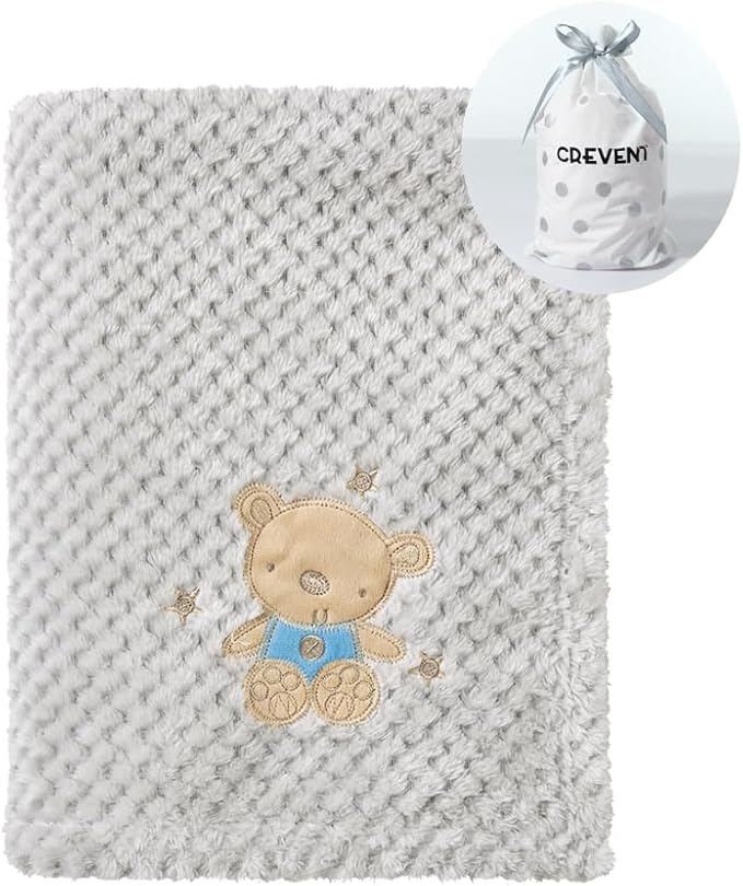 CREVENT 30''X40'' Cute Cozy Fluffy Warm Baby Blanket for Girls Boys Infants Toddlers' Bedding Crib Cot Stroller, Baby Shower Birthday Newborn's Gift Grey- Baby Bear