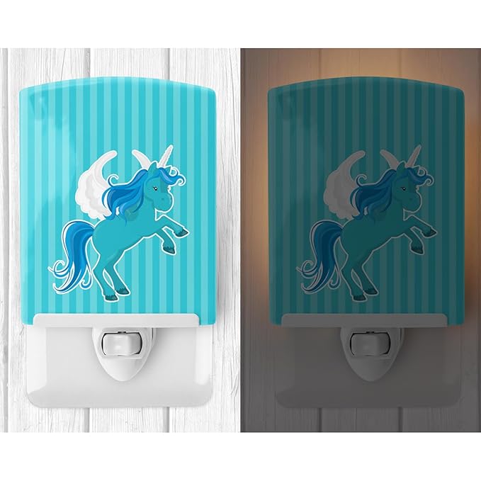 Caroline's Treasures BB9086CNL Unicorn Blue Stripes Ceramic Night Light Compact, UL-Certified, Ideal for Bedroom, Bathroom, Nursery, Hallway, Kitchen, 6x4x3, Multicolor