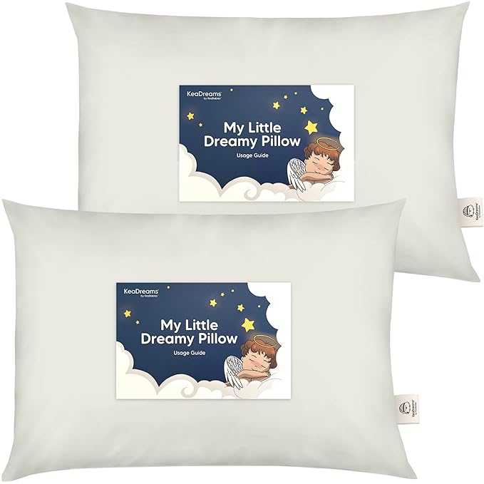 2-Pack Toddler Pillow - Soft Organic Cotton Toddler Pillows for Sleeping - 13X18 Small Pillow for Kids - Kids Pillows for Sleeping - Kids Pillow for Travel, School, Nap, Age 2 to 5 (Pearl Gray)