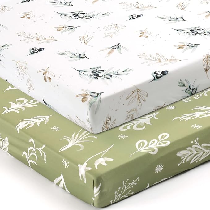 Pack n Play Sheets Fitted 2 Pack, Stretchy Ultra Soft Jersey Knit Pack and Play Sheets, Universal Fitted Portable/Mini Crib Mattresses Snug and Safe, Oliver Flora for Boy and Girl