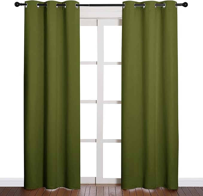 NICETOWN Holiday Christmas Decor Thermal Insulated Solid Grommet Blackout Curtains/Drape for Living Room (1 Pair, 42 by 84 inches, Olive Green)