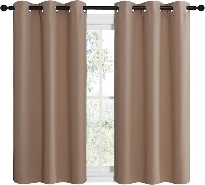 NICETOWN Cappuccino Small Window Kitchen Blackout Curtains, Thermal Insulated Solid Grommet Blackout Short Drapes for Bedroom (Set of 2, 42 by 48 Inch)