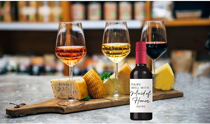 24Pcs Mini Maid of Honor Wine Labels, Bridesmaid Proposal Gifts, Wedding Engagement Gift for Maid of Honor Bridesmaid Wine Label, Pairs Well with Maid of Honor Duties