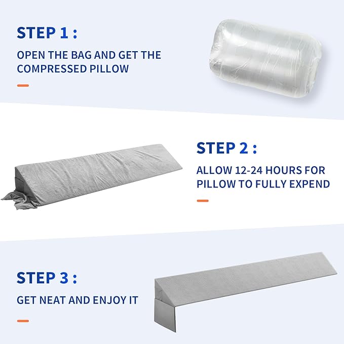 Bed Wedge Pillow for Headboard Gap, Queen Size Bed Wedge Gap Filler Mattress Wedge Filler(0-8") Triangle Bloster Pillow Wedge with 2 Side Pocket (60"x10"x6")