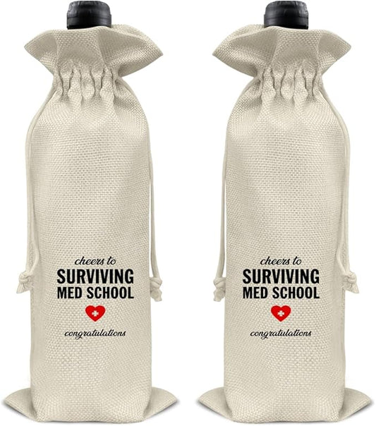 HOIJAUMAI Med School Graduation Gifts Med School Graduation Wine Bag Surviving Med School Wine Gift Bags for Women Men