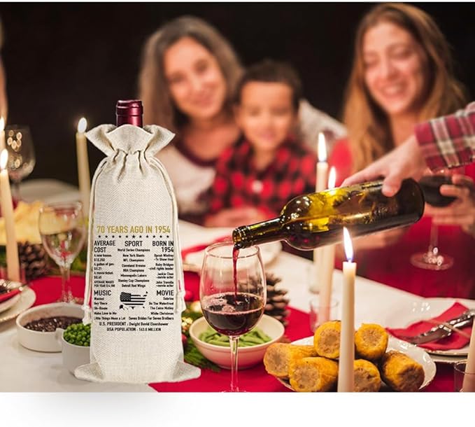 Qubereeree 70th Birthday Gifts for Women Men Funny 70 Year Ago in 1954 Birthday Party Decorations Wine Bags for Mom Dad Grandma Coworker, 70 Year Old Birthday Gifts Vintage 1954 Wine Bag-4