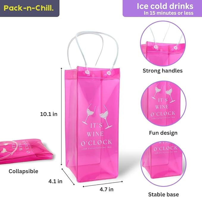 Ice Wine Bag, 2-Pack Collapsible Portable Wine Chiller (Pink & Yellow), Wine Bottle Chiller Ice Bag with Handles, Chill Wine Champagne Beers and Ice Drinks, Wine Gift Bag