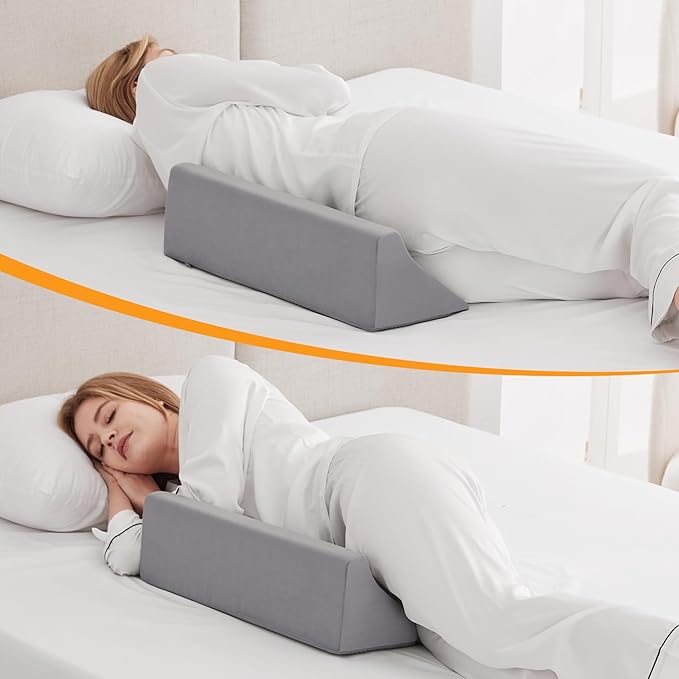 Side Wedge Pillow for Sleeping, Versatile Bed Wedge Back Pillow for Pregnancy, Back Pain, Leg Elevation and Side Sleepers, Memory Foam Body Positioner with Cover, Anti-Slip Base, Velvet